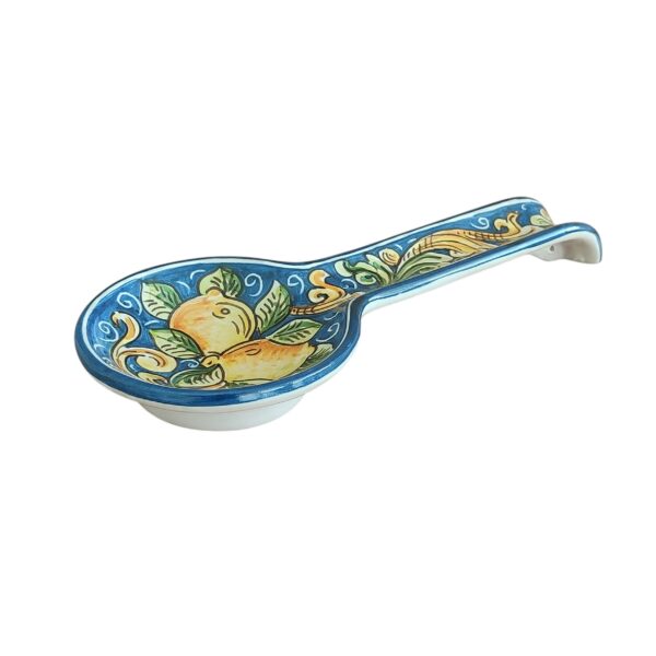 Poggia mestolo in Ceramica di Caltagirone ornato blu limoni front